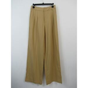 Steve Madden XS Beige Pinstriped Wide Leg Trousers Linen Blend Pleated Casual